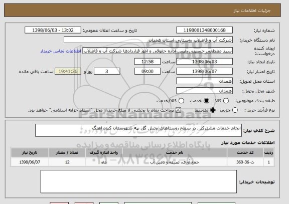 استعلام انجام خدمات مشترکین در سطح روستاهای بخش گل تپه شهرستان کبودراهنگ