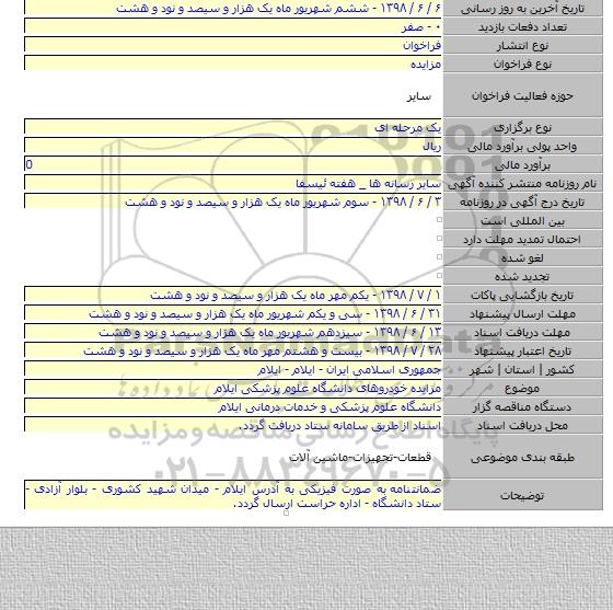 مزایده خودروهای دانشگاه علوم پزشکی ایلام