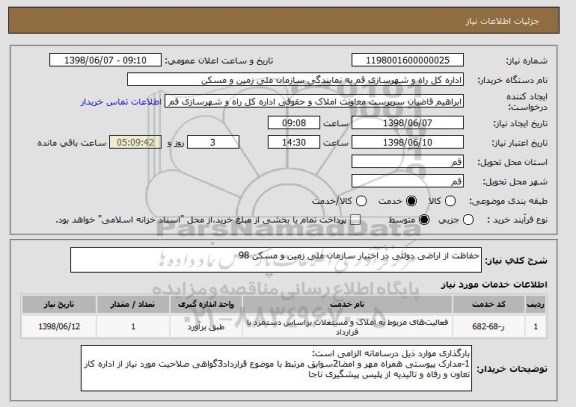 استعلام حفاظت از اراضی دولتی در اختیار سازمان ملی زمین و مسکن 98