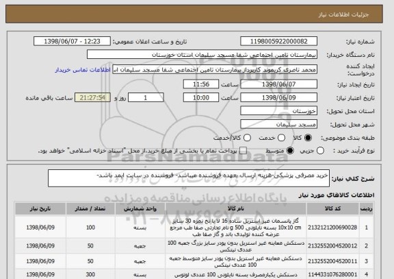 استعلام خرید مصرفی پزشکی-هزینه ارسال بعهده فروشنده میباشد- فروشنده در سایت ایمد باشد-