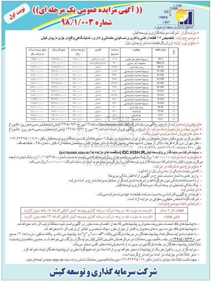 آگهی مزایده عمومی , مزایده تخصیص 16 قطعه اراضی با کاربری مسکونی، خدماتی و اداری، نمایشگاهی 