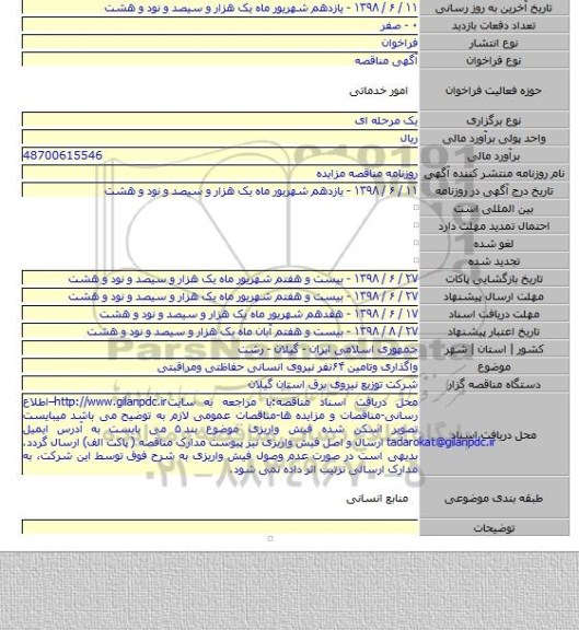 واگذاری وتامین ۶۴نفر نیروی انسانی حفاظتی ومراقبتی