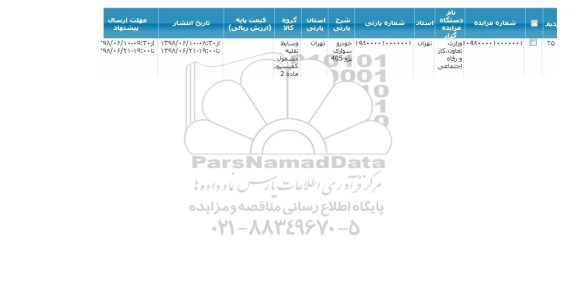 مزایده عمومی , مزایده خودرو سواری پژو 405 