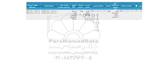 مزایده عمومی , مزایده خودرو سواری پژو 405 