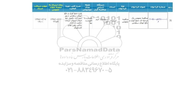 مناقصه جمع آوری دفع آبهای سطحی 