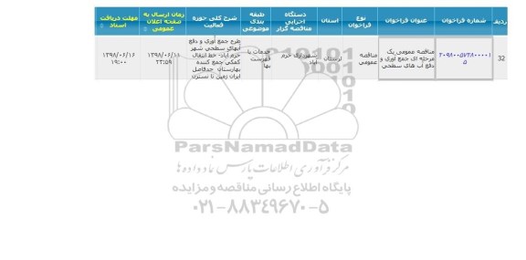 مناقصه جمع آوری دفع آبهای سطحی 