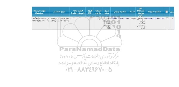 مزایده, مزایده فروش دستگاه های خودپرداز NCR