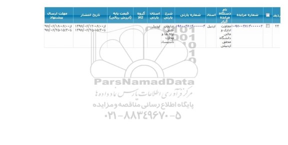 مزایده, مزایده ضایعات آهنی لوله ها و مخازن تاسیسات 