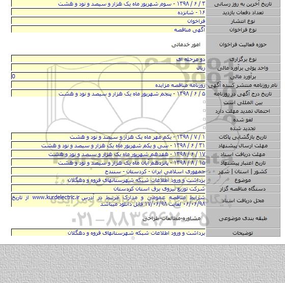 برداشت و ورود اطلاعات شبکه شهرستانهای قروه و دهگلان