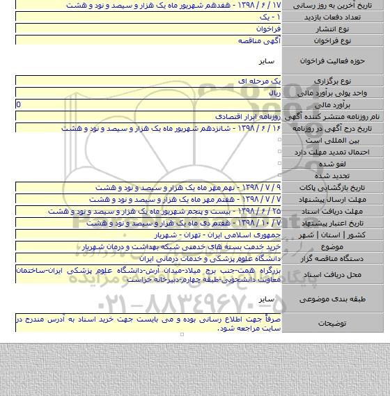 خرید خدمت بسته های خدمتی شبکه بهداشت و درمان شهریار