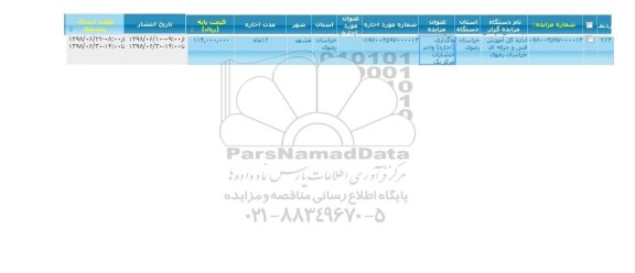 مزایده , مزایده واگذاری اجاره واحد انتشارات مرکز یک 