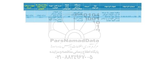 مناقصه, مناقصه خرید ملزومات مصرفی پزشکی