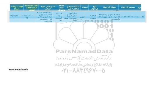 مناقصه, مناقصه تهیه، طبخ و توزیع غذای دانشجویی 