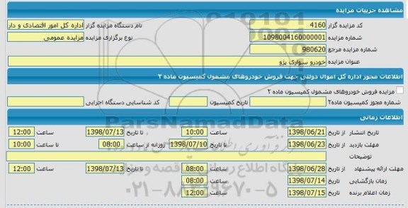 مزایده, مزایده خودروی سواری پژو