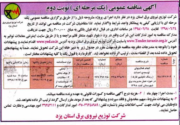 آگهی مناقصه عمومی , مناقصه انجام فعالیتهای توسعه و احداث رینگ دهشیر فاز 5   نوبت دوم 