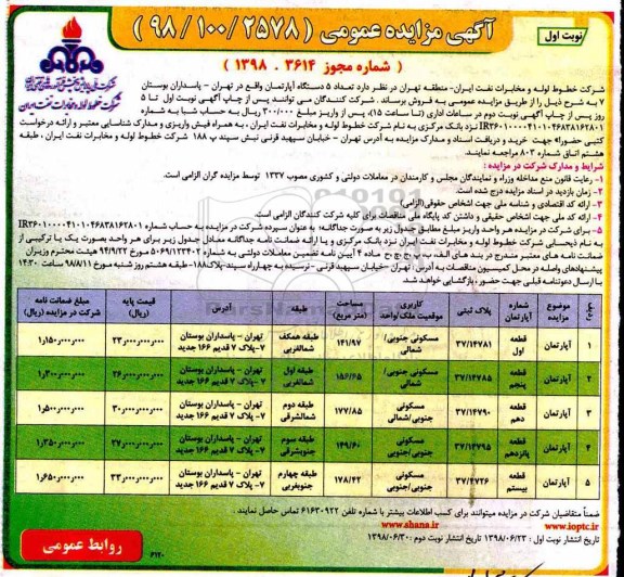 آگهی مزایده ،مزایده فروش 5 دستگاه آپارتمان کاربری مسکونی نوبت اول