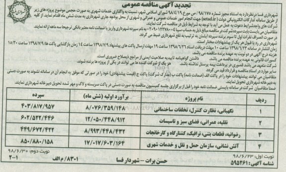 مناقصه عمومی , تجدید مناقصه واگذاری خدمات شهری 