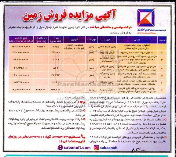 آگهی مزایده ،مزایده فروش زمین های مسکونی و تجاری 