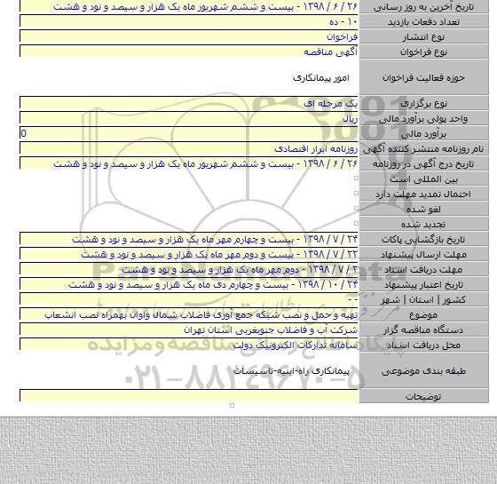 تهیه و حمل و نصب شبکه جمع آوری فاضلاب شمال واوان بهمراه نصب انشعاب