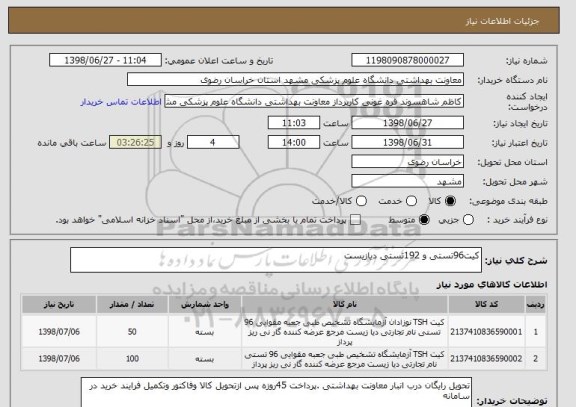 استعلام کیت96تستی و 192تستی دیازیست 