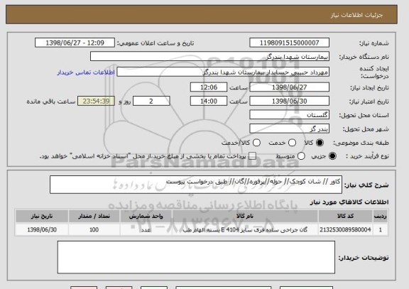 استعلام کاور // شان کوچک// حوله//پرفوره//گان// طبق درخواست پیوست