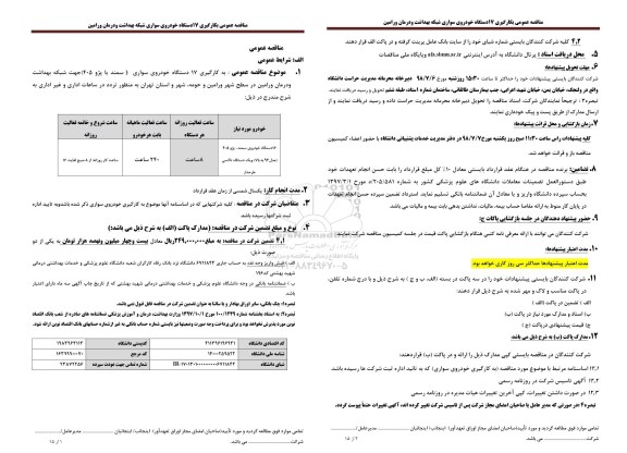 مناقصه بکارگیری 17 دستگاه خودروی سواری