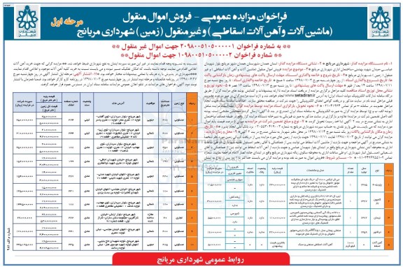 مزایده, مزایده ماشین آلات و آهن آلات اسقاطی و غیرمنقول (زمین) 