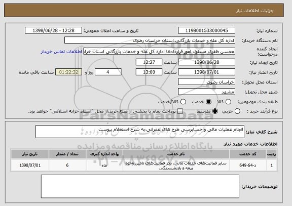 استعلام انجام عملیات مالی و حسابرسی طرح های عمرانی به شرح استعلام پیوست 