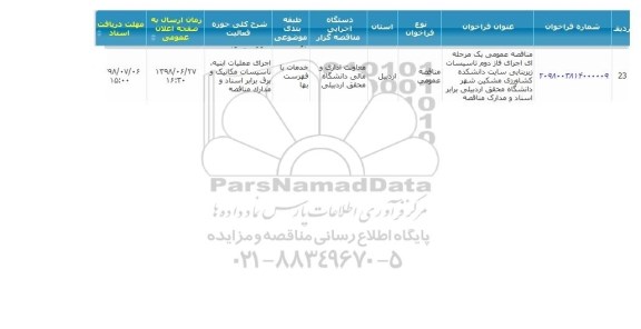 آگهی مناقصه عمومی, مناقصه اجرای فاز دوم تاسیسات زیربنایی سایت