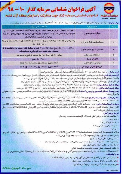 آگهی فراخوان, فراخوان مشارکت و سرمایه گذاری جهت طراحی و اجرای هفت پروژه - نوبت دوم 