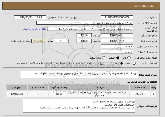 استعلام تهیه اسناد مناقصه و عملیات نظارت برپروژه های ساماندهی و لایروبی رودخانه های سطح استان