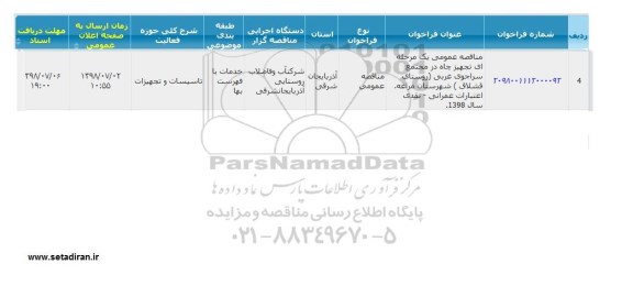 مناقصه , مناقصه تجهیز چاه در مجتمع