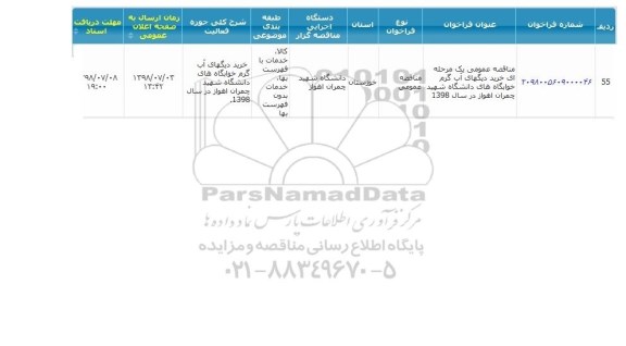 مناقصه، مناقصه خرید دیگهای آب گرم خوابگاه های دانشگاه 