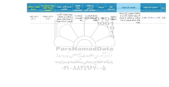 مناقصه, مناقصه عملیات گشت و مراقبت و حفاظت از عرصه های منابع طبیعی