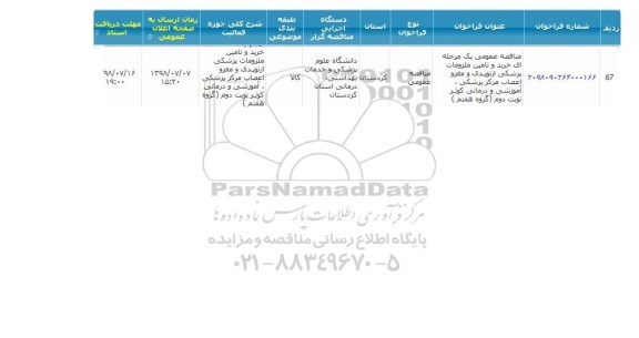 مناقصه , مناقصه خرید و تامین ملزومات پزشکی ارتوپدی ....