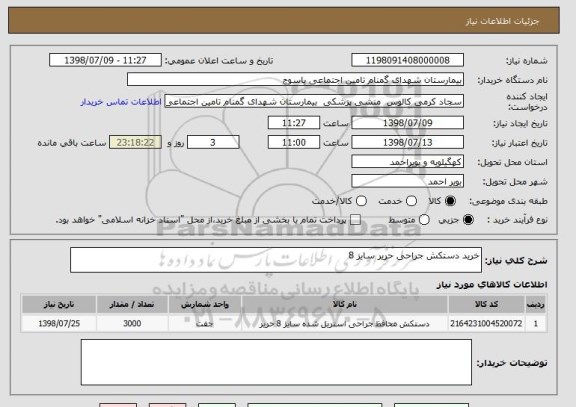 استعلام خرید دستکش جراحی حریر سایز 8