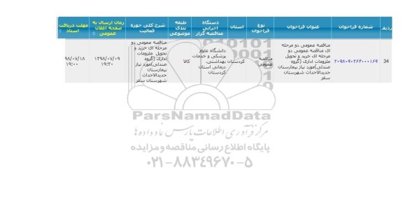 مناقصه , مناقصه خرید و تحویل ملزومات اداری