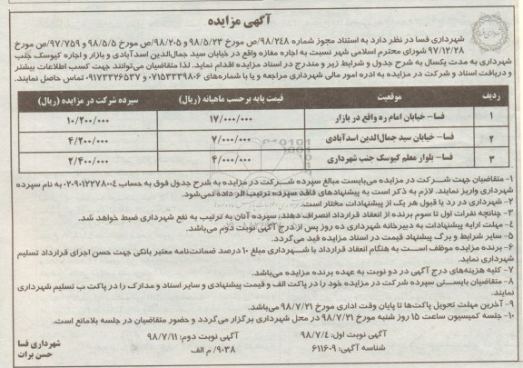 آگهی مزایده , مزایده اجاره مغازه ... نوبت دوم 