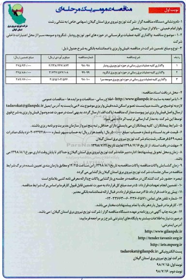 مناقصه عمومی , مناقصه واگذاری کلیه عملیات برقرسانی