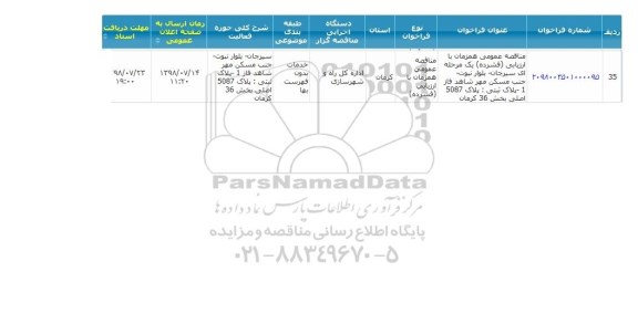 مناقصه، مناقصه پلاک ثبتی پلاک 5087 