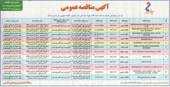 مناقصه، مناقصه PRESSURE VACUUM RELIEF VALVE و...نوبت دوم 