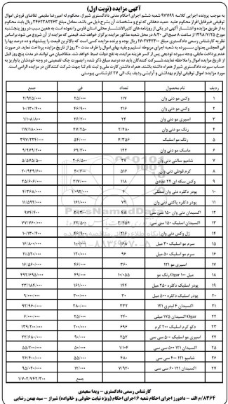 مزایده ،مزایده لوازم بهداشتی و آرایشی