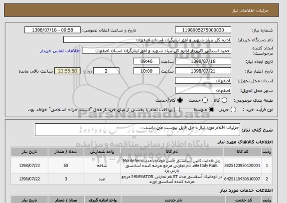 استعلام جزئیات اقلام مورد نیاز داخل فایل پیوست می باشد.