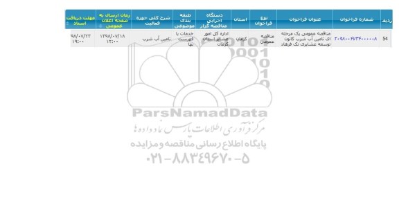 مناقصه، مناقصه تامین آب شرب کانون توسعه عشایری