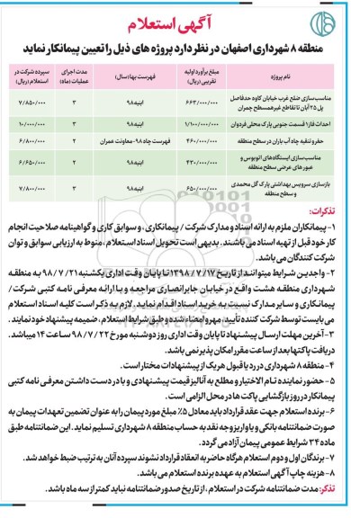 استعلام، استعلام مناسب سازی ضلع غرب خیابان... 