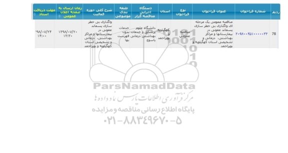 مناقصه, مناقصه واگذاری بی خطر سازی پسماند عفونی