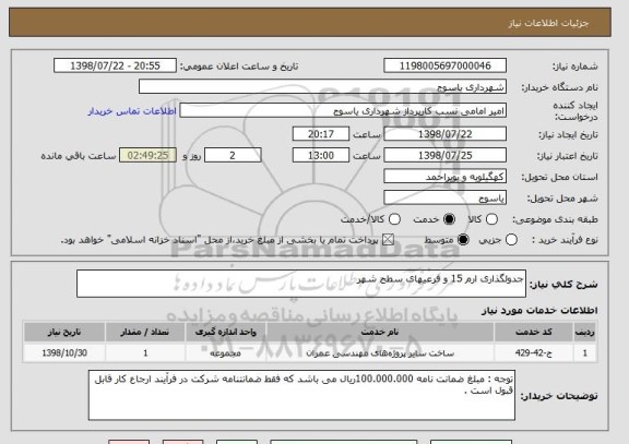 استعلام جدولگذاری ارم 15 و فرعیهای سطح شهر