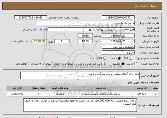 استعلام کانال دفع آبهای سطحی و محدوده آبشار و ابوذر 