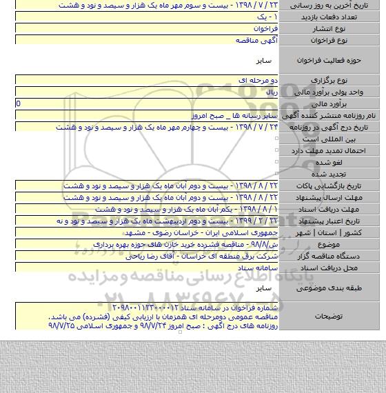 ش/۹۸/۸ - مناقصه فشرده خرید خازن های حوزه بهره برداری