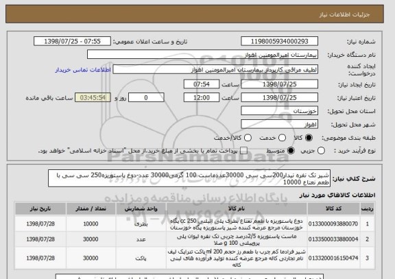 استعلام شیر تک نفره نیدار200سی سی 30000عددماست 100 گرمی30000 عدد-دوغ پاستوریزه250 سی سی با طعم نعناع 10000